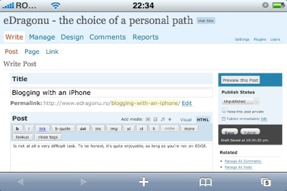 Blogging with an iPhone: add blog post